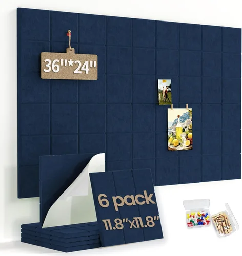 Miniatura 9 de Pizarra de corcho grande para paredes con 30 pasadores, 11.8 x 11.8 pulgadas, paquete de 6 tablones de anuncios para oficina en casa, cocina, tablón