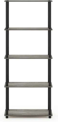 Miniatura 7 de Furinno Turn-N-Tube Estante de exhibición de 6 niveles, roble francés gris/negro, estante multiusos de 5 niveles, roble francés gris/negro