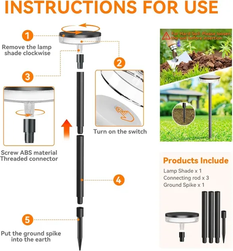 Miniatura 6 de LETMY Solar Pathway Lights Outdoor, 4 Pack 2X Brighter Solar Lights Outdoor Waterproof, Taller Pathway Light with Larger Panel, Auto On/Off Up to
