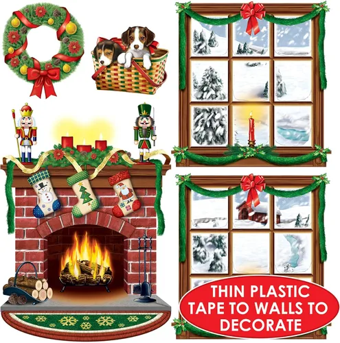 Miniatura 3 de Beistle 5 piezas impresas de plástico para decoración de Navidad para interiores, fondo de cabina de fotos de vacaciones, 15 - 49 pulgadas