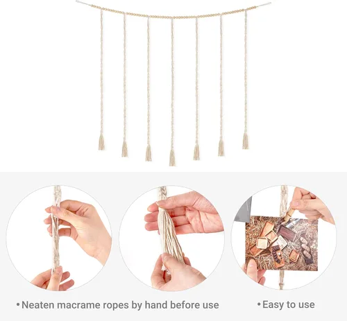 Miniatura 7 de Mkono - Expositor de fotos colgante de macramé para decoración de pared con luces de cadena, collar de cuentas de madera estilo boho, marco