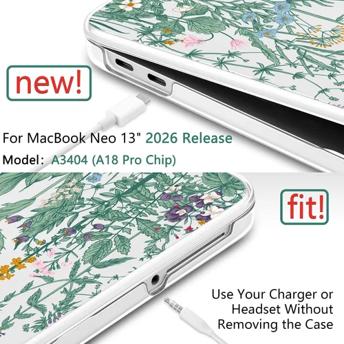 Miniatura 5 de TWOLSKOO Funda para MacBook Neo de 13 pulgadas 2026 A3404 A18 Pro, funda rígida de plástico con adaptador tipo C, 2 fundas para cámara web, cubierta
