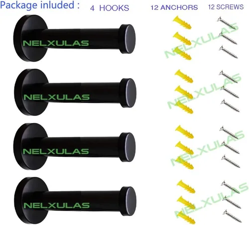 Miniatura 2 de Ganchos clásicos negros de acero inoxidable resistentes para montaje en pared, ganchos para toallas de baño, perchero, ganchos para bolsos, paquete