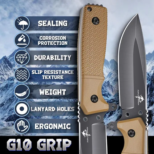 Miniatura 4 de Purple Dragon Cuchillo de hoja fija con funda Kydex Cuchillos caqui para acampar, regalos para hombres