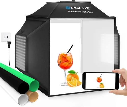 Miniatura 13 de PULUZ Mini caja de luz de estudio fotográfico de 10 x 10 pulgadas, kit de carpa de luz de fotografía plegable portátil con CRI >95 104 piezas de luz