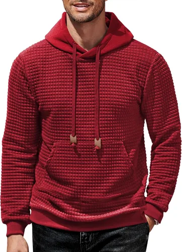 COOFANDY Sudadera con capucha para hombre, de manga larga, a la moda, para gimnasio, atlética, a cuadros, jacquard, con bolsillo