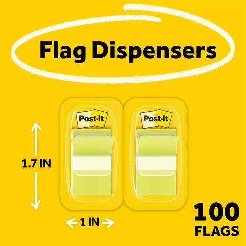 Miniatura 2 de Post-it Banderas, 50 por dispensador, paquete de 2 dispensadores, 1 pulgada de ancho, verde brillante (680-BG2)