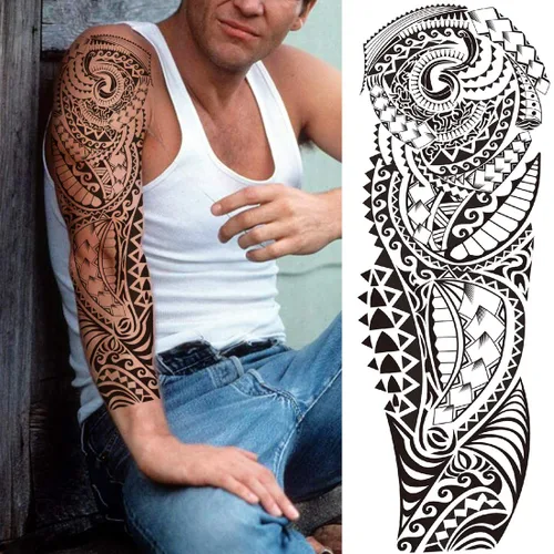 Miniatura 2 de 11 Hojas NEZAR Tatuajes Temporales de Manga Maorí Para Hombres Adultos Tiki Tortuga Manta Impermeables Tatuajes Falsos de Manga Para Mujeres Dragón