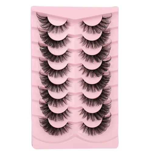 Miniatura 13 de Pestañas postizas marrones, pestañas naturales, ojo de gato, pestañas de banda transparente, pestañas esponjosas, paquete de 8 pares