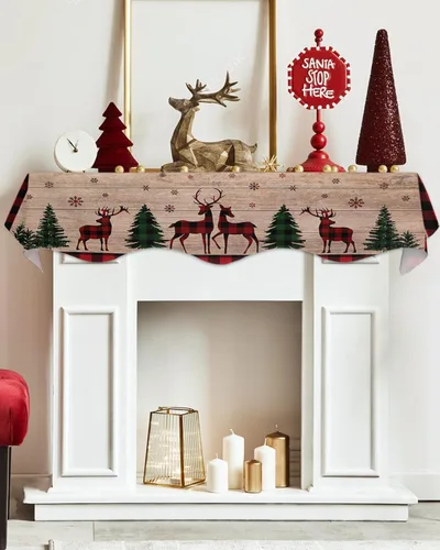 Miniatura 5 de Bufanda de manto de 70 x 17 pulgadas, diseño de ciervo y árbol de Navidad verde, para chimenea, mantel y mantel de chimenea, camino para Navidad