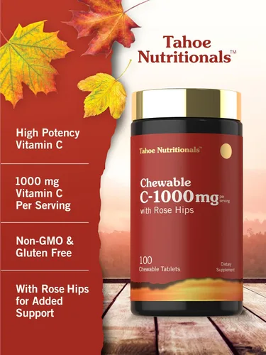 Miniatura 4 de Carlyle Masticables de vitamina C 1000 mg 100 tabletas Sabor naranja natural Suplemento vegetariano, sin OMG y sin gluten Tahoe