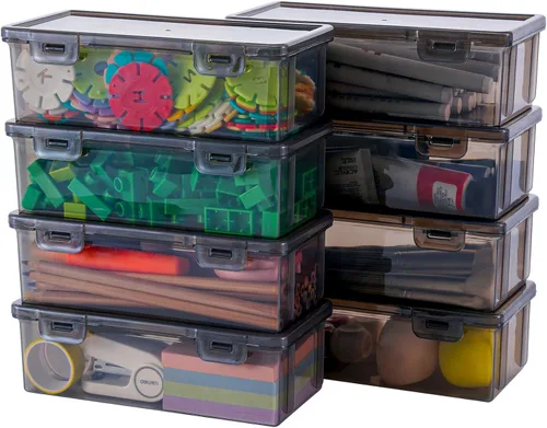 Miniatura 13 de Paquete de 10 cajas organizadoras de cuentas, pequeños recipientes de plástico transparente con tapas, almacenamiento de manualidades para cuentas