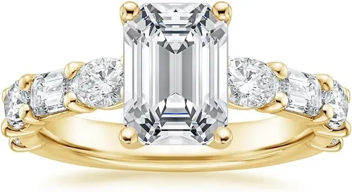 Miniatura 3 de IGI Anillo de compromiso de diamantes creados en laboratorio de 4.50 quilates con esmeralda blanca de excelente talla, cuatro puntas, con diamantes