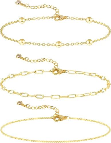 Miniatura 6 de Kyerlyn Pulseras de oro para mujer, juego de pulseras de oro de 14 quilates para mujer, delicada cadena de cuerda trenzada de espiga de espiga