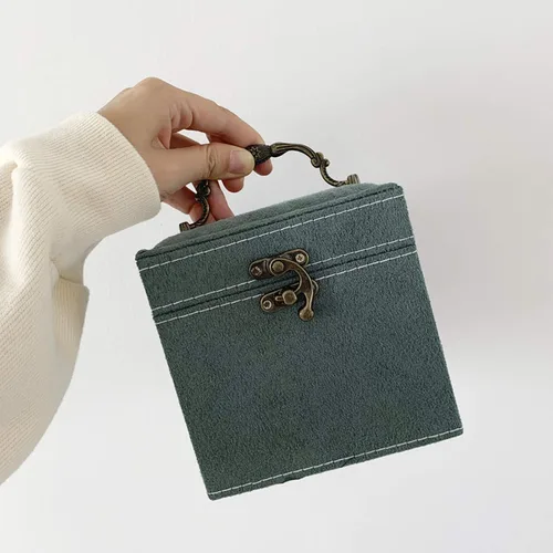 Miniatura 5 de Lemonadeus Organizador de joyas retro de terciopelo de 3 capas para mujeres y niñas pequeño joyero de viaje portátil aretes collares pulseras