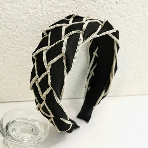 Diadema con joyas anudadas para mujer, adorno de cristal, banda para el pelo mixta, accesorios de nailon para el cabello para niñas (negro)