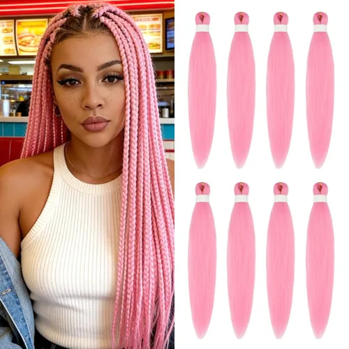 Miniatura 45 de 8 paquetes de extensiones preestiradas - 16 pulgadas de cabello trenzado premium, 55G/paquete, sin picazón, fijación en agua caliente, textura Perm