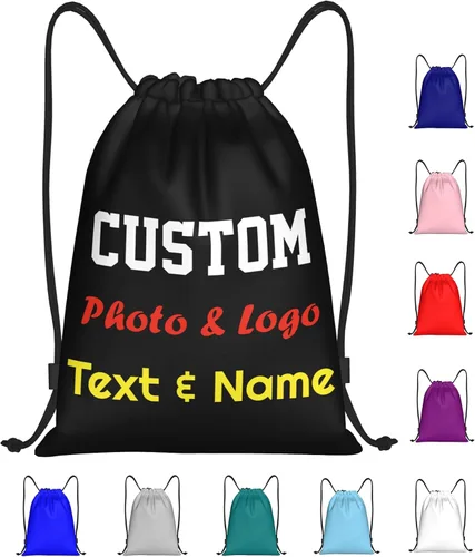 Bolsa de cordón personalizada personalizada con cordón a granel para gimnasio, natación, deportes, yoga, bolsa de compras con fototextologotipo,