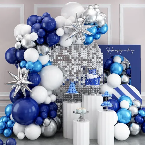 Miniatura 10 de Kit de arco de globos azules y verdes, kit de arco de guirnalda de globos azul marino y verde oscuro con globos de papel de aluminio de estrella 4D
