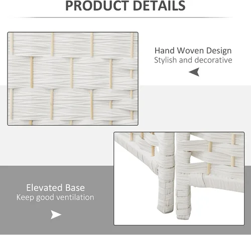 Miniatura 5 de HOMCOM Divisor de habitación, pantalla de privacidad plegable de 3 paneles, 6 pies de alto, divisor de pared de tejido de mimbre portátil para Blanco