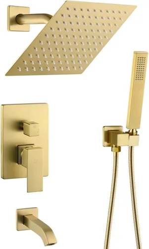 Miniatura 11 de Juego de llave de ducha en negro mate con caño de bañera, sistema de cabezal de ducha de lluvia de 8 pulgadas para baño con llave de mano de una