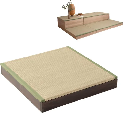 Miniatura 18 de EMOOR Cofre de almacenamiento de tatami de 23.6 pulgadas, caja de almacenamiento de 24 x 24 x 3.5 pulgadas (roble), banco de zapatos zen