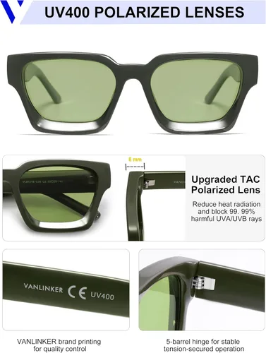 Miniatura 46 de VANLINKER Gafas de sol cuadradas gruesas para hombres y mujeres, retro, rectangulares, con protección UV400, VL9731