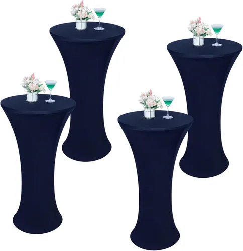 Miniatura 7 de Wolkemer 4 piezas manteles redondos negros de 24x43 pulgadas ajustados elásticos para mesa de cóctel highboy para banquete bar fiesta pub boda