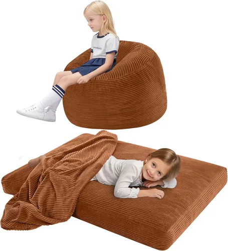 Miniatura 13 de COMAX Silla Puf para Niños que se Convierte en Cama Puf, Silla Puf de Pana para Niños y Niñas para Dormir, Pufs Perezosos para Niños con Relleno