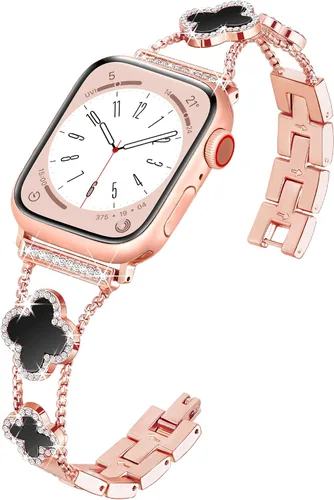 Miniatura 13 de Wipalor, compatible con la malla para reloj de Apple de 38mm y 40mm, liviana para mujer, pulsera fácil de ajustar, diamante brillante en la oro rosa