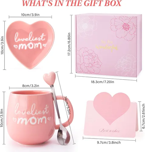 Miniatura 6 de Regalos para mamá de hija hijo, regalos de cumpleaños para mamás – Taza de café para el día de la madre – Juego de regalo de plato de joyería