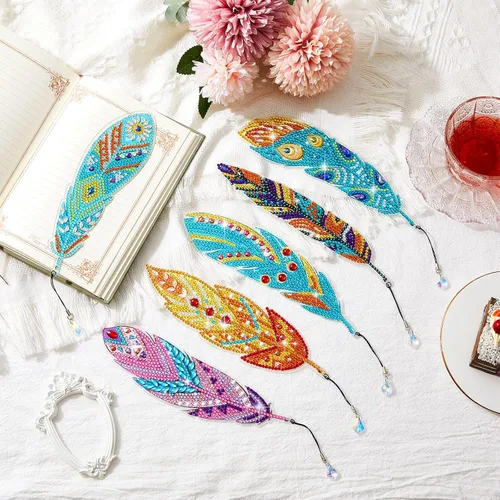 Miniatura 7 de Henoyso Juego de 6 marcadores de pintura de diamante, marcapáginas de plumas 5D, marcadores de diamantes de imitación para bricolaje, arte