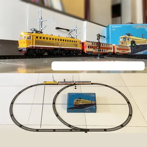 Miniatura 5 de SS7C - Juego de tren de Navidad, locomotora de vapor eléctrica de aleación, ferrocarril ferroviario con carros de mercancía/pista larga, adorno