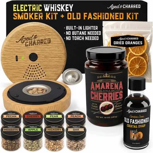 Miniatura 9 de Kit de ahumador de whisky con antorcha y butano y jarabe a la antigua, chips de madera de 8 sabores, 100% roble estadounidense, juego de alta gama