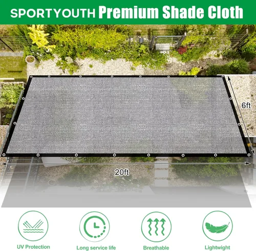 Miniatura 2 de SPORTYOUTH Paño de sombra, cubierta de protección solar 40% negra para jardín, lona de malla de 6 x 20 pies con ojales, resistente a los rayos UV