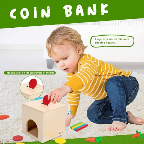 Miniatura 4 de Adena Montessori Kit de juego 6 en 1, 3 cajas de anidación y apilamiento, juego de caída de permanencia de objetos, caja de monedas, cosecha