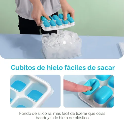Miniatura 5 de DOQAUS Bandeja para cubitos de hielo con tapa y contenedor - Paquete de 4 bandejas de cubitos de hielo de silicona para congelador, kits de cubeta