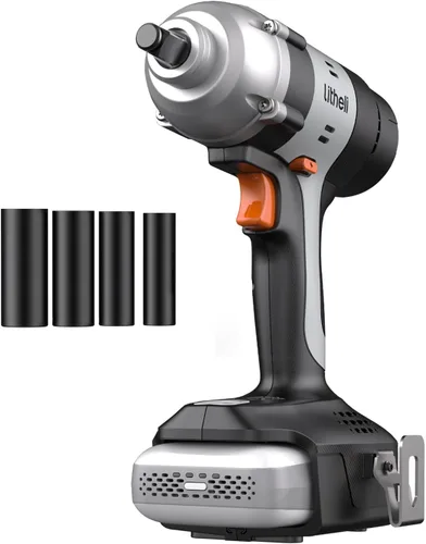 Kit de llave de impacto inalámbrica LiTHELi, pistola de impacto de anillo de cerdo de 1/2 pulgada con 4 casquillos de impacto, destornillador de