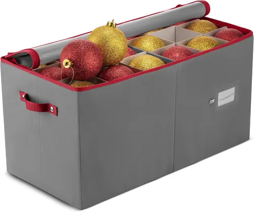 Miniatura 9 de ZOBER - Caja de almacenamiento para adornos navideños, con capacidad para 64 adornos, dos cremalleras, no tejido, a prueba de rasgaduras, 2-Verde