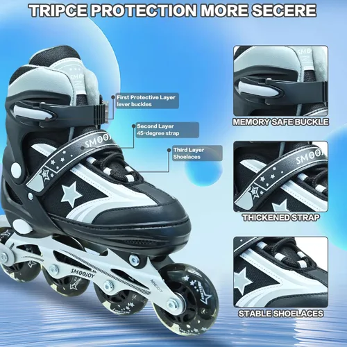 Miniatura 4 de Patines en línea para niños, niñas y jóvenes, todas las ruedas iluminadas con marco de aluminio para principiantes de 5 a 12 años, perfectos