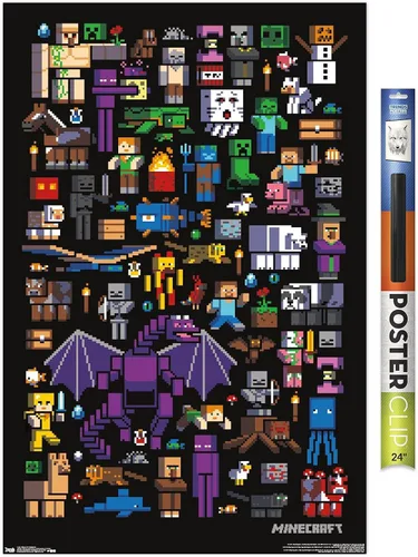 Miniatura 14 de Trends International Minecraft - Póster de pared de Mobbery, 14.725 x 22.375 pulgadas, versión con marco de madera tipo granero