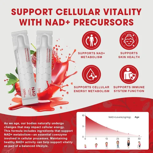 Miniatura 5 de Suplemento NAD+ de 1000 mg – Paquetes de palitos líquidos NAD con nicotinamida, resveratrol, PQQ y quercetina – Sabor a bayas – Apoya la energía
