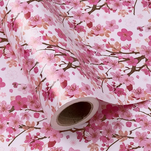 Miniatura 16 de WRAPAHOLIC Papel de regalo floral reversible, mini rollo, 17 pulgadas x 33 pies, diseño floral morado para bodas, cumpleaños, día de San Valentín