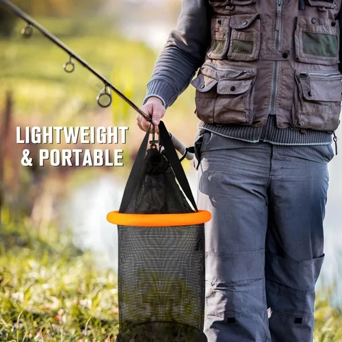 Miniatura 7 de Dovesun Cesta de Pesca Flotante, Red de Pesca Plegable Portátil de Malla de Nylon Red de Almacenamiento de Señuelos Revestida de Nylon