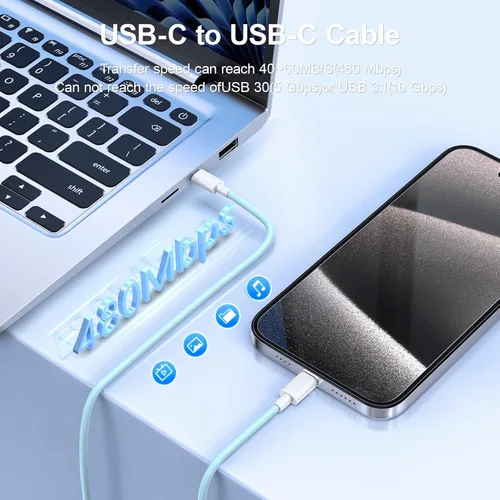 Miniatura 5 de Paquete de 2 cables de carga USB C a USB C de 6 pies para iPhone 15, cable USB C de 60 W, cable de carga rápida USBC tipo C compatible