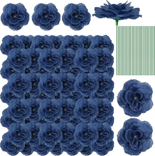 Miniatura 16 de Yunlly 100 piezas de flores artificiales de seda falsa con tallo largo en ramo de rosas para boda, fiesta, decoración del hogar para bricolaje, baby