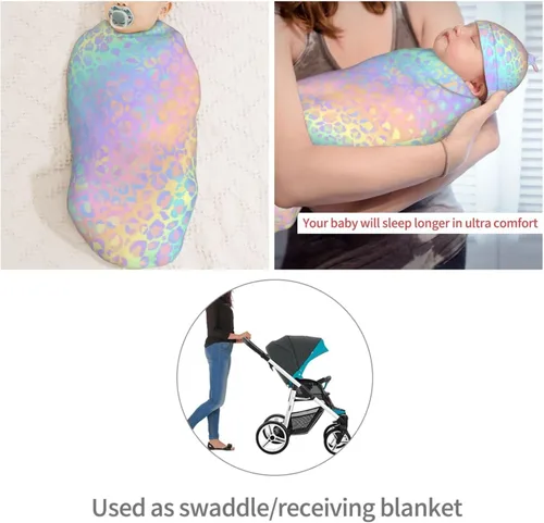 Miniatura 4 de Juego de mantas holográficas de leopardo para recién nacidos, manta de recepción suave para bebé, saco de envoltura para baby shower, regalo