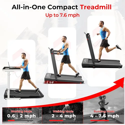 Miniatura 3 de SubSun Foldable Treadmill for Home, Portable Walking Pad with Handle, Manuall/Auto/No Incline, 2.5HP Treadmill with 265 Lbs, Black/White