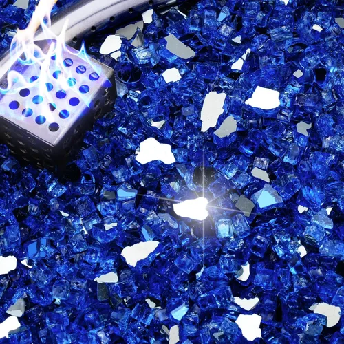 Miniatura 20 de NUPICK Fire Glass - Mezcla mixta Bahama de 20 libras para hoguera y chimenea de gas, roca de vidrio templado de 1/2-3/4 pulgadas en azul y blanco