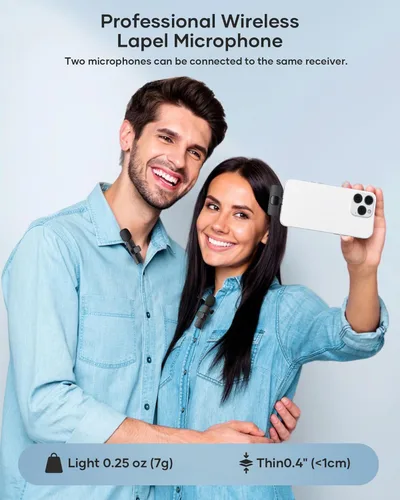 Miniatura 4 de Paquete de 2 micrófonos de solapa inalámbricos para iPhone, iPad y teléfono Android, micrófono de solapa Plug and Play, micrófono inalámbrico